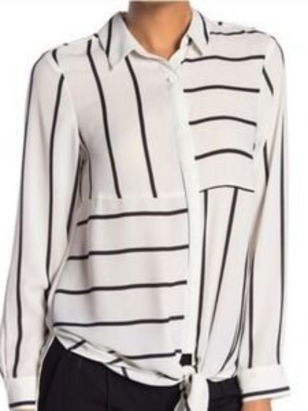 DR2 White Striped Tie-Front Button-Up Shirt